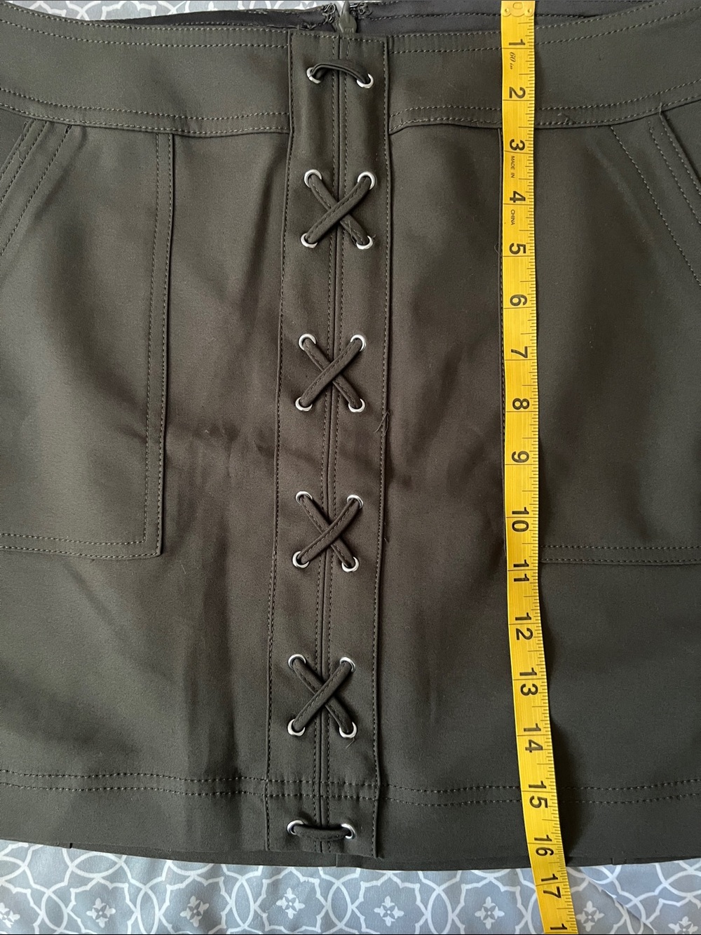 Express Olive Lace-Up Front Mini Skirt - Picture 3 of 4